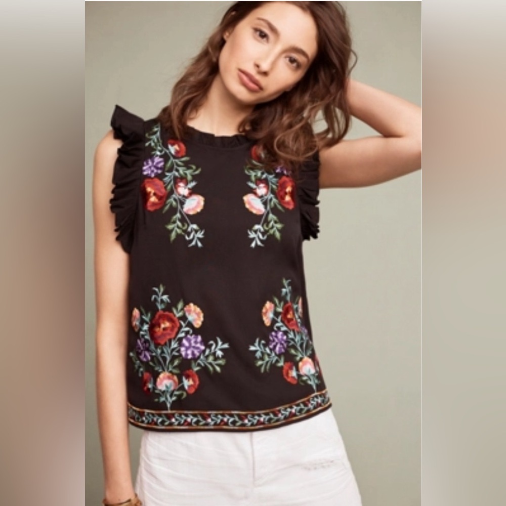 Anthropologie Maeve Stassi Embroidered Top sz M